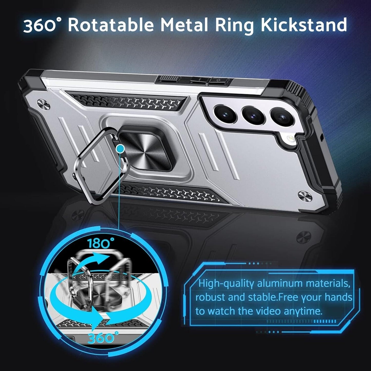 Phone case Samsung S22 with ring -Armour case protection shell - Silver