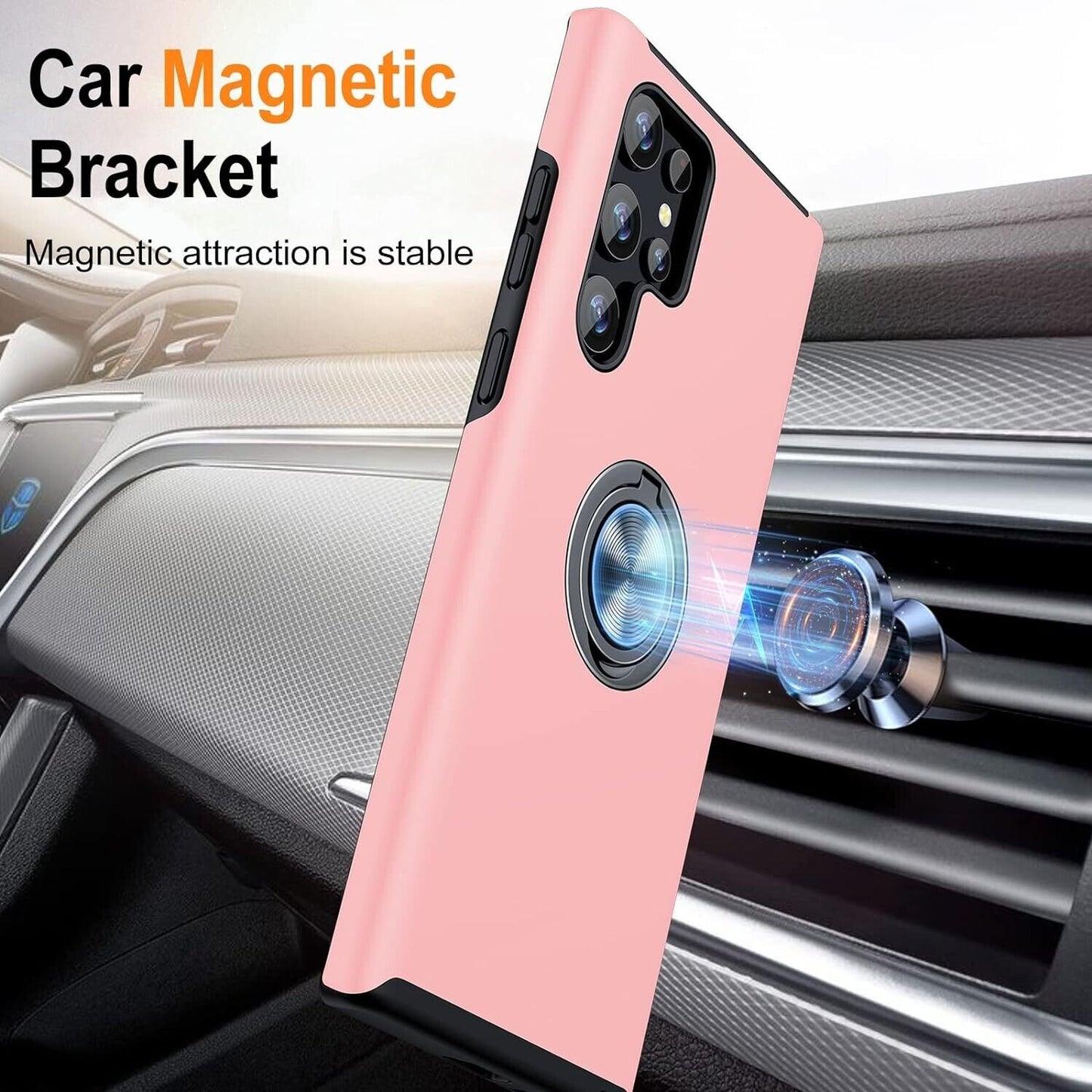 Phone case Samsung S22 Ultra with ring -Armour case protection shell - Pink