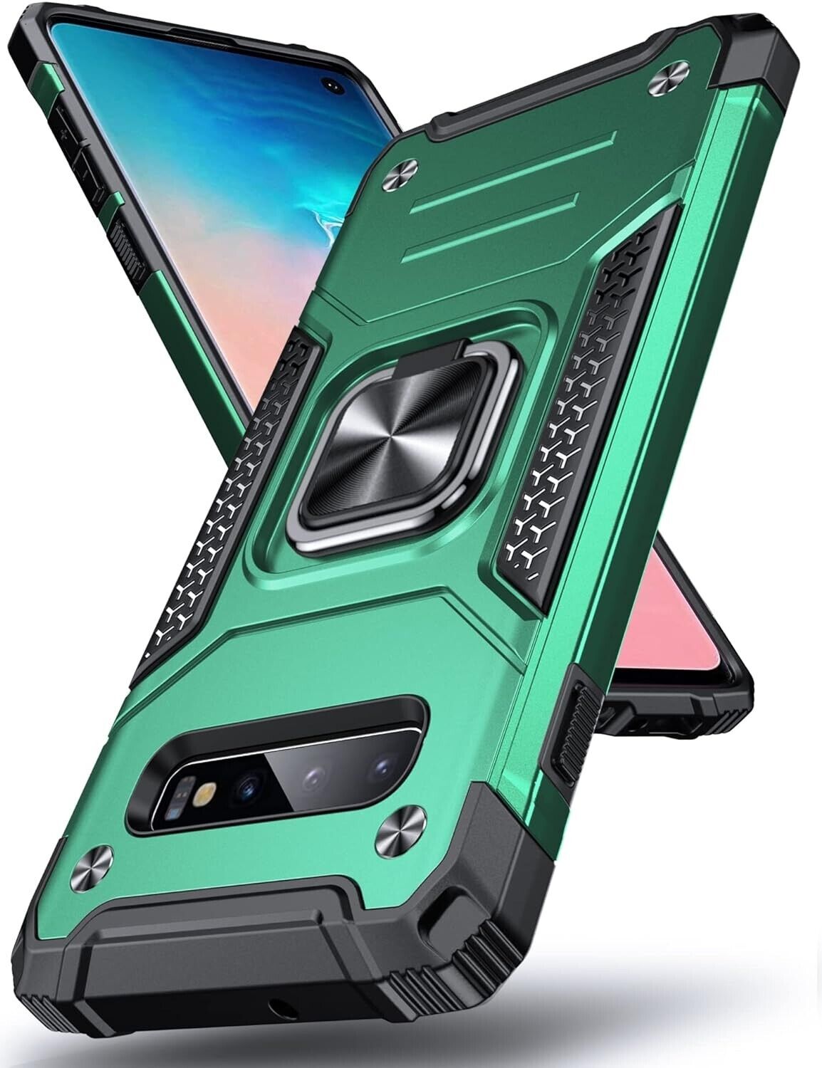 Phone case Samsung s10 with ring - Armour case protection shell - Dark Green