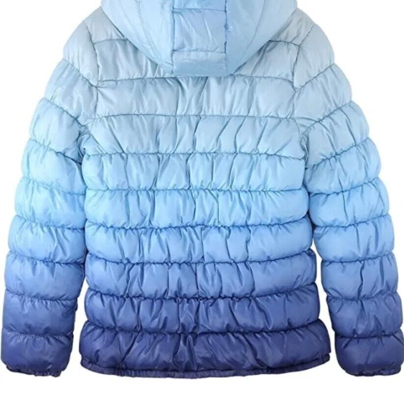 Mens Hooded Hiking Puffer jacket Zip Front Gradient Water Resistant - Blue - 2XL