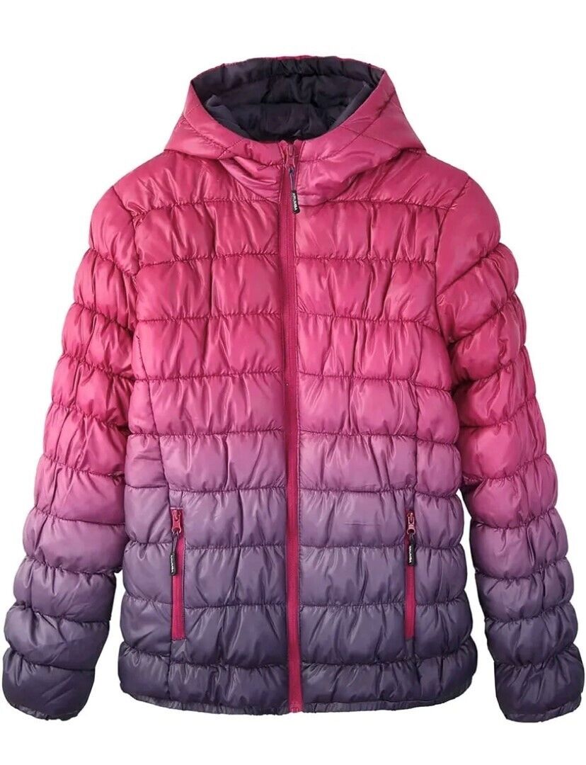 Girls 11/12yrs Hooded Puffer spring hiking jacket, Zip Front, Water resistant