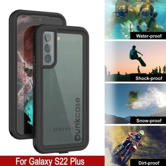 Punkcase Waterproof/Shockproof Galaxy S22+ phone Cover - Black - IP68 certified