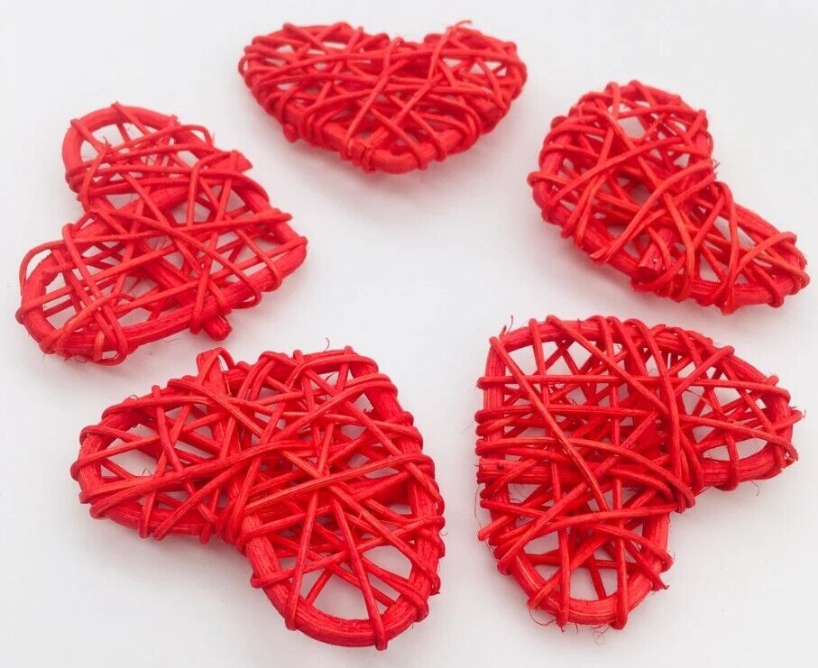 12Pcs Wicker Rattan Heart Shaped Balls Holiday DIY Crafts Hanging Ornaments