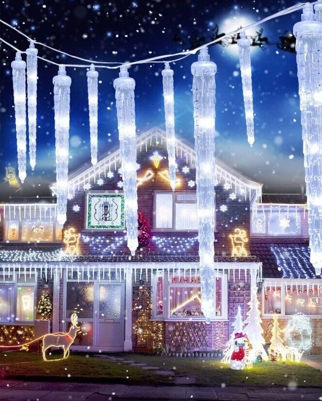 Frozen Birthday 20 Tubes 90 LED Outdoor Icicle Lights, 8 Lighting Modes & Timer