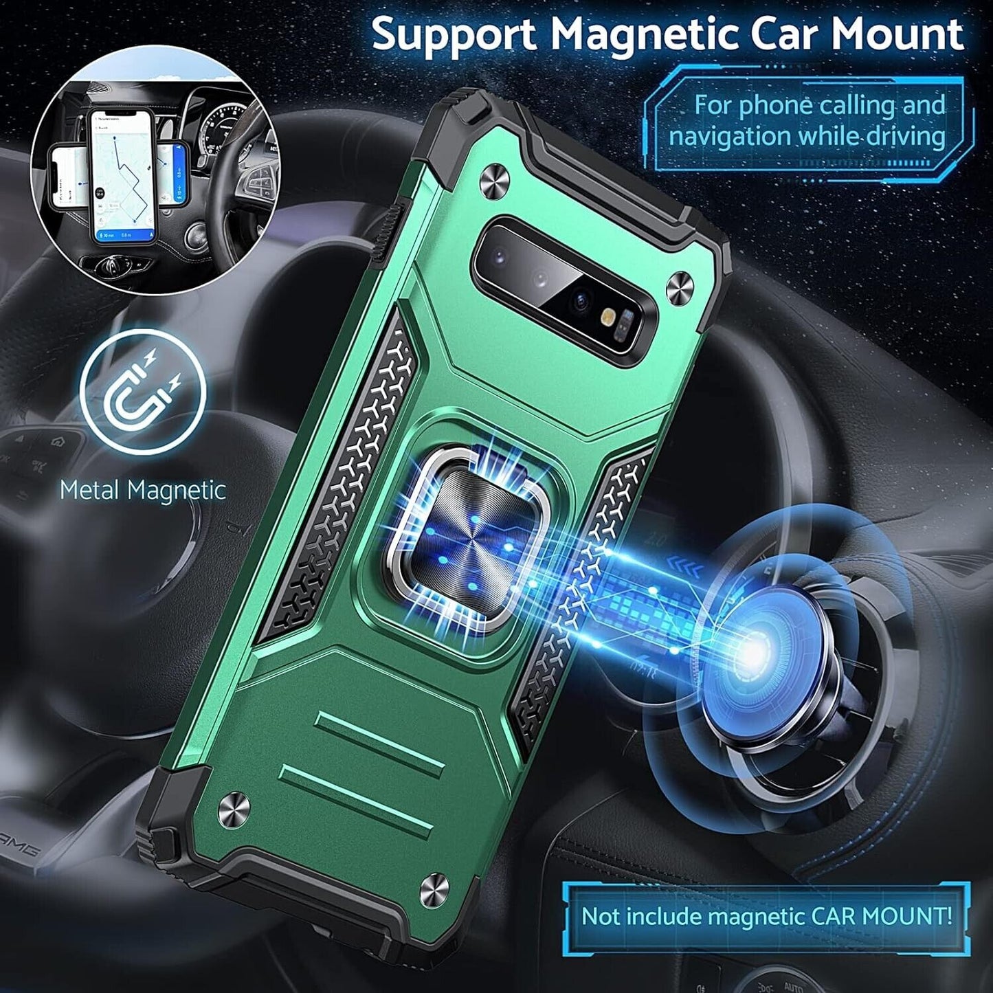 Phone case Samsung s10 with ring - Armour case protection shell - Dark Green