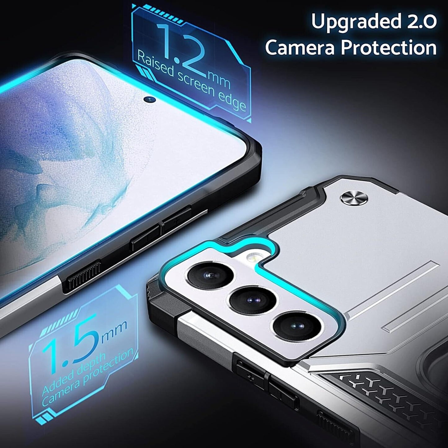Phone case Samsung S22 with ring -Armour case protection shell - Silver