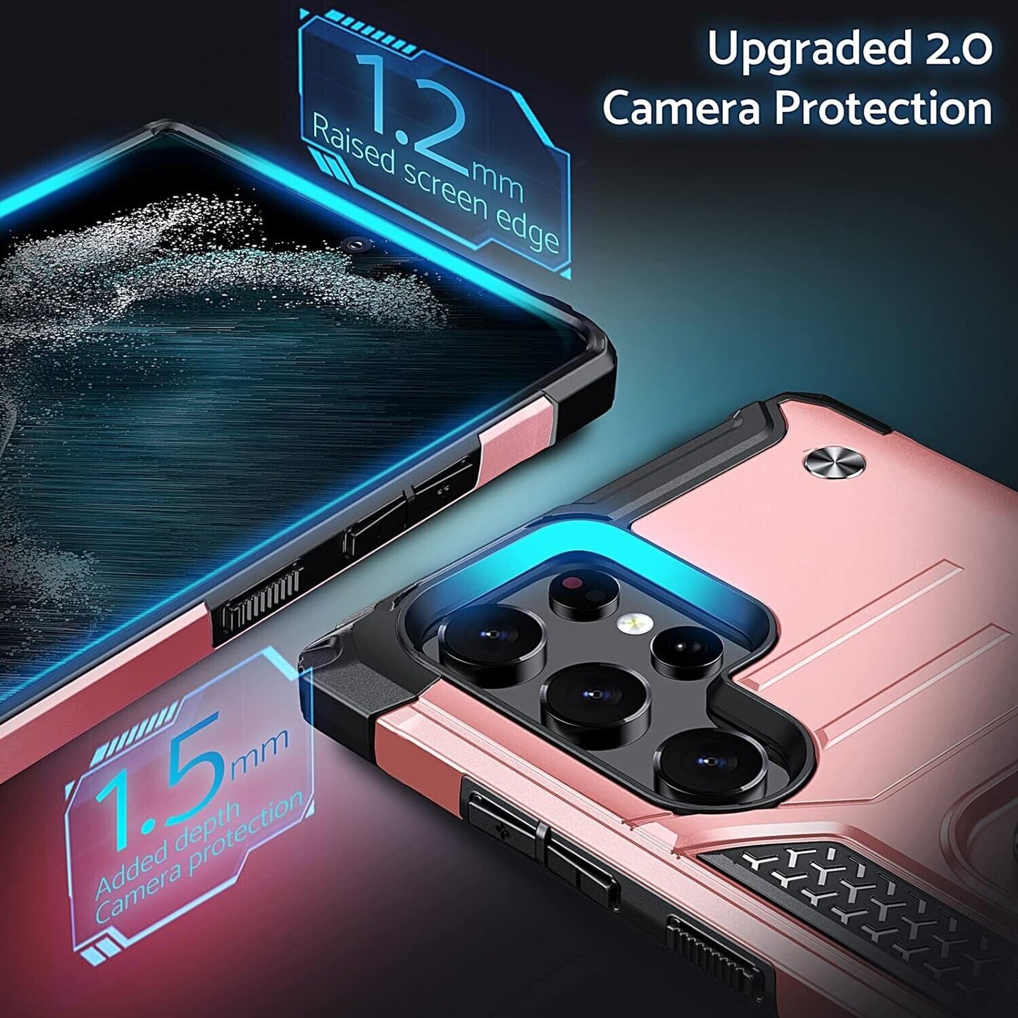 Phone case Samsung S22 Ultra with ring -Armour case protection shell - Rose Gold