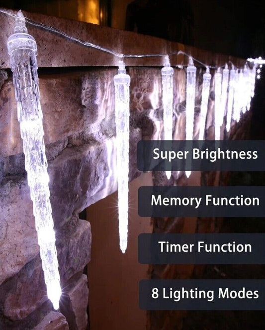 Frozen Birthday 20 Tubes 90 LED Outdoor Icicle Lights, 8 Lighting Modes & Timer