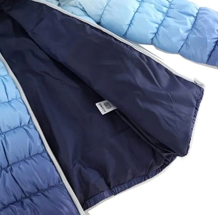 Mens Hooded Hiking Puffer jacket Zip Front Gradient Water Resistant - Blue - 2XL