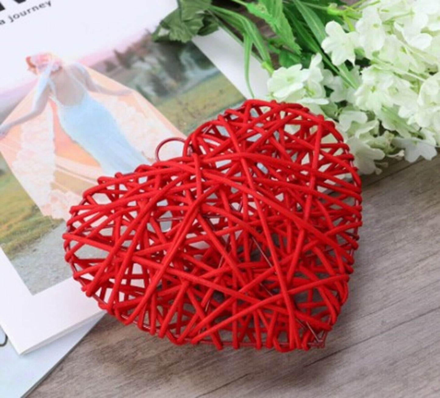 12Pcs Wicker Rattan Heart Shaped Balls Holiday DIY Crafts Hanging Ornaments