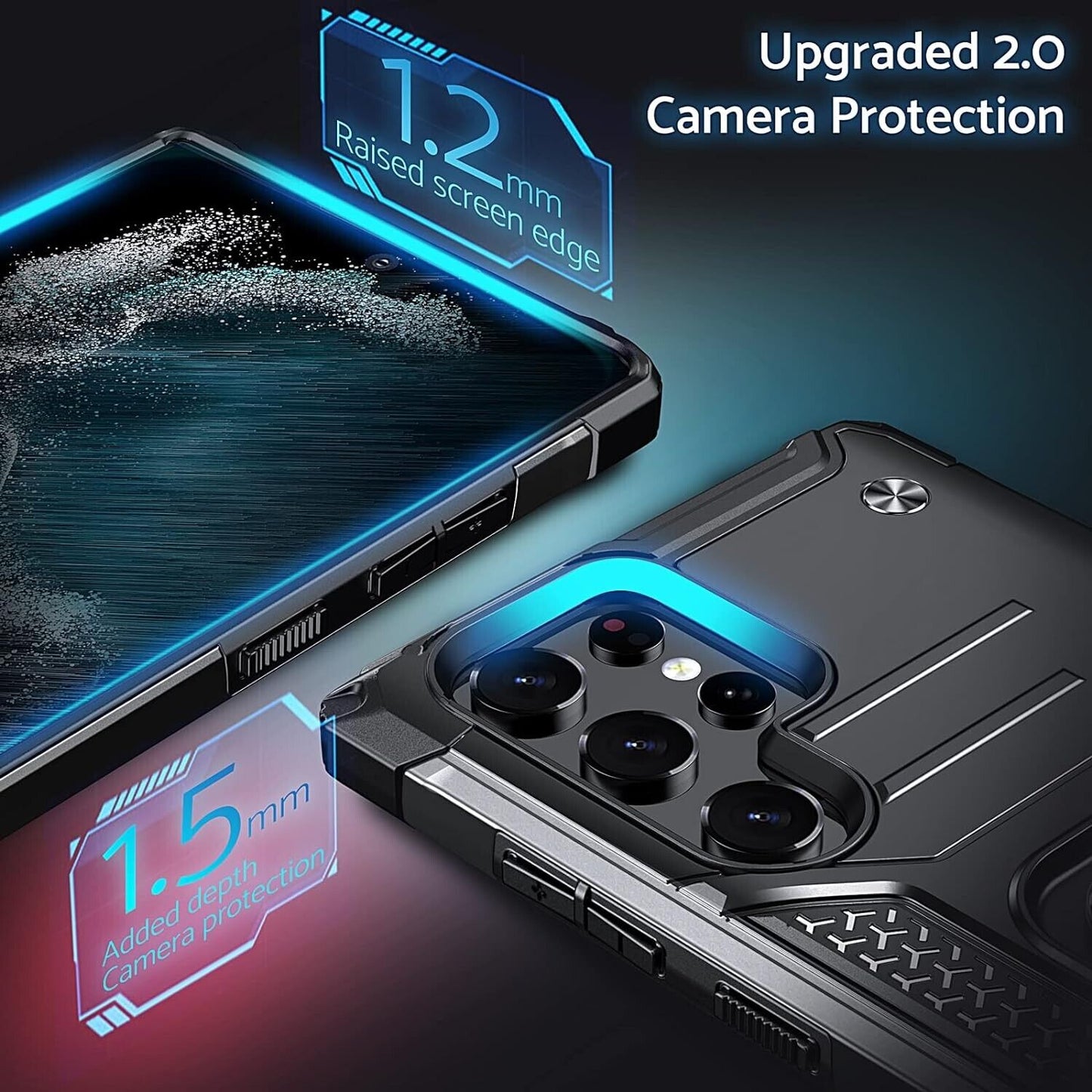 Phone case Samsung S22 Ultra with ring -Armour case protection shell - Black