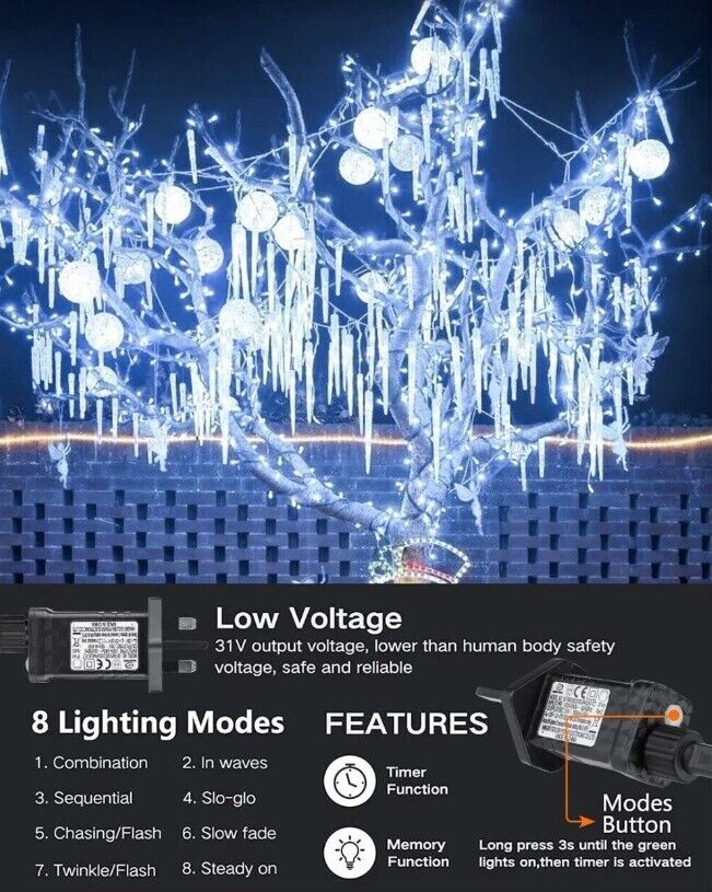 Frozen Birthday 20 Tubes 90 LED Outdoor Icicle Lights, 8 Lighting Modes & Timer