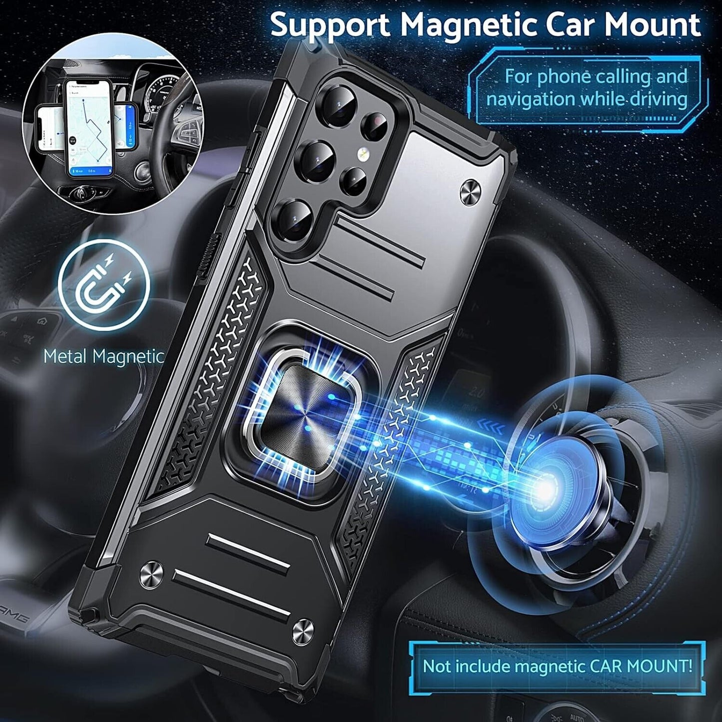 Phone case Samsung S22 Ultra with ring -Armour case protection shell - Black