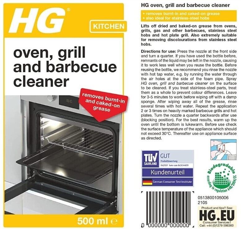 HG Grill, BBQ & Oven Cleaner Spray 500ml pk 2 of new-label smudge, ship in 24hrs