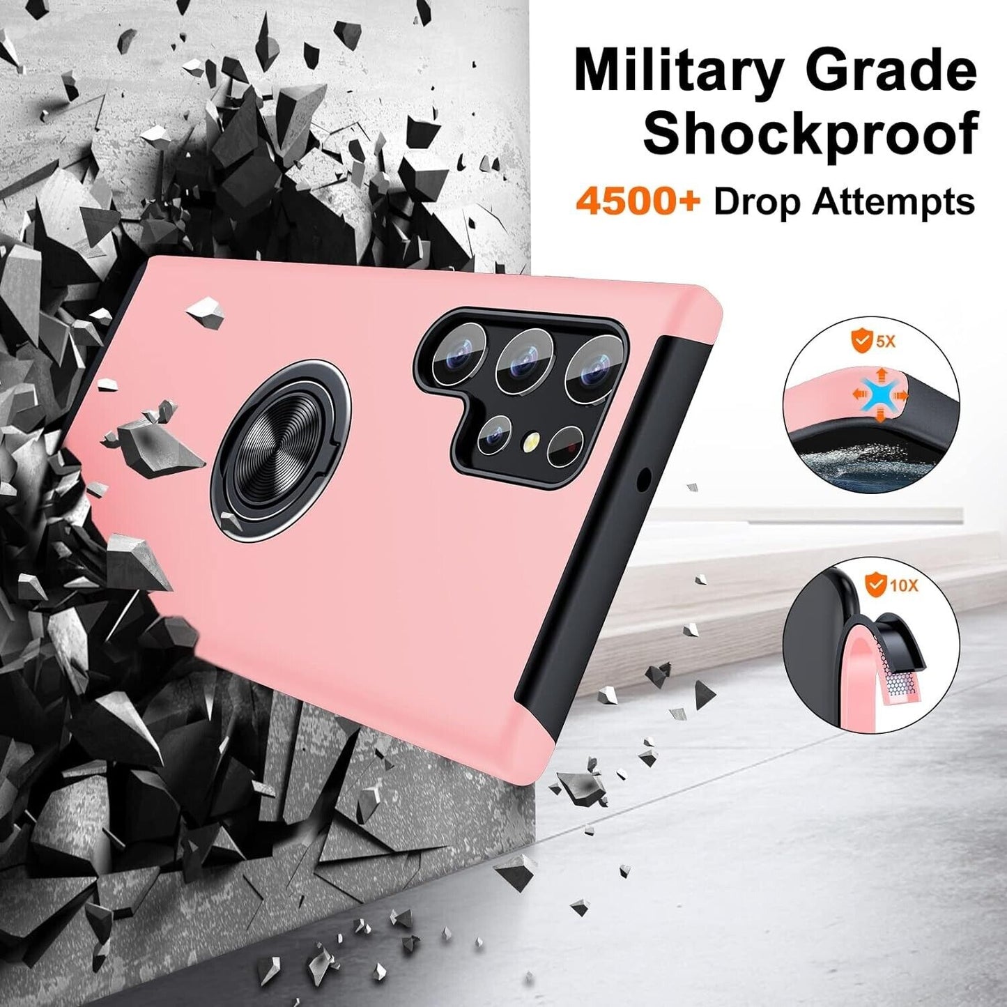 Phone case Samsung S22 Ultra with ring -Armour case protection shell - Pink