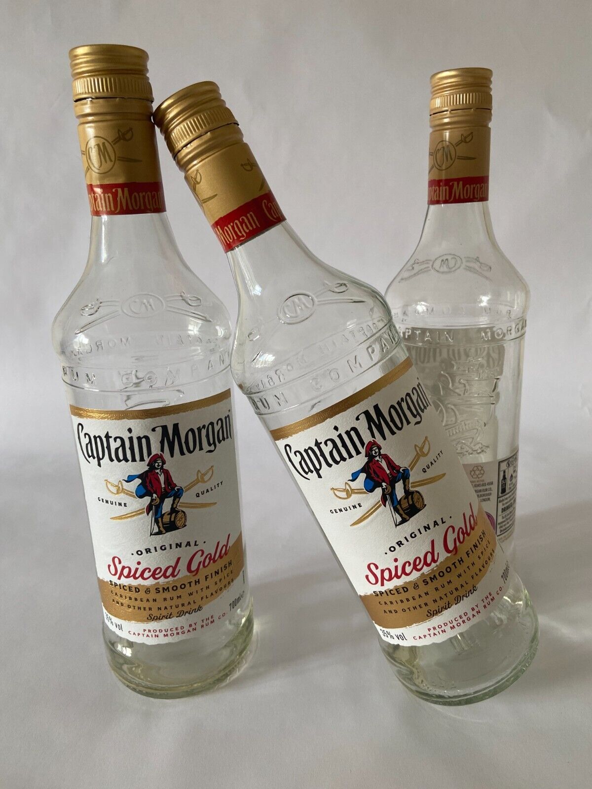 Pack of 3: Captain Morgan Spiced Gold Rum - Empty Glass Bottle - 700ml