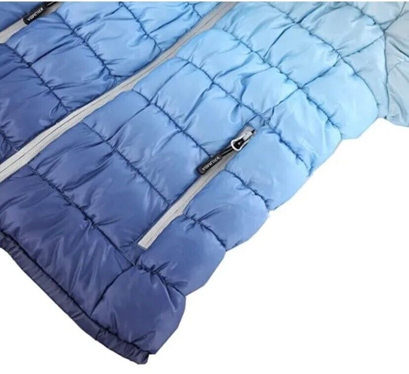 Mens Hooded Hiking Puffer jacket Zip Front Gradient Water Resistant - Blue - 2XL