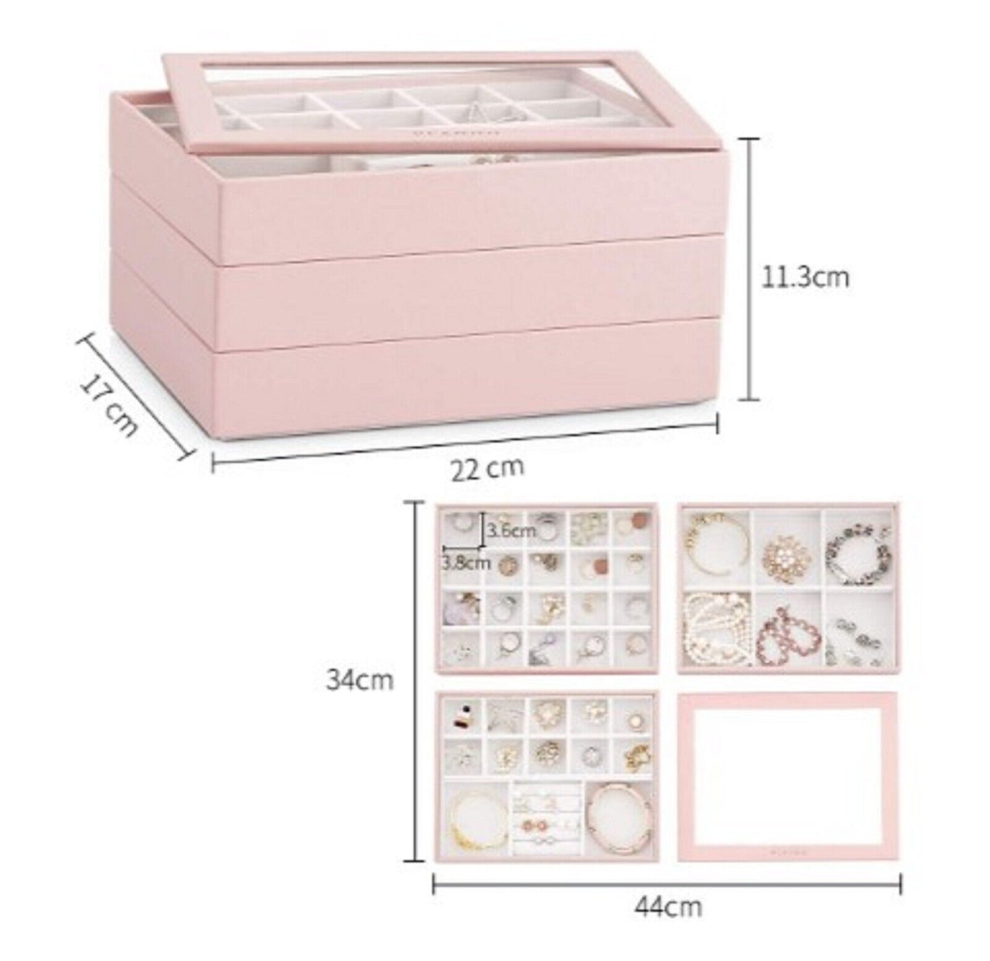 Stackable Jewelry Box - Tray Glass Lid for Birthday/Mothers Day/Anniversary Gift