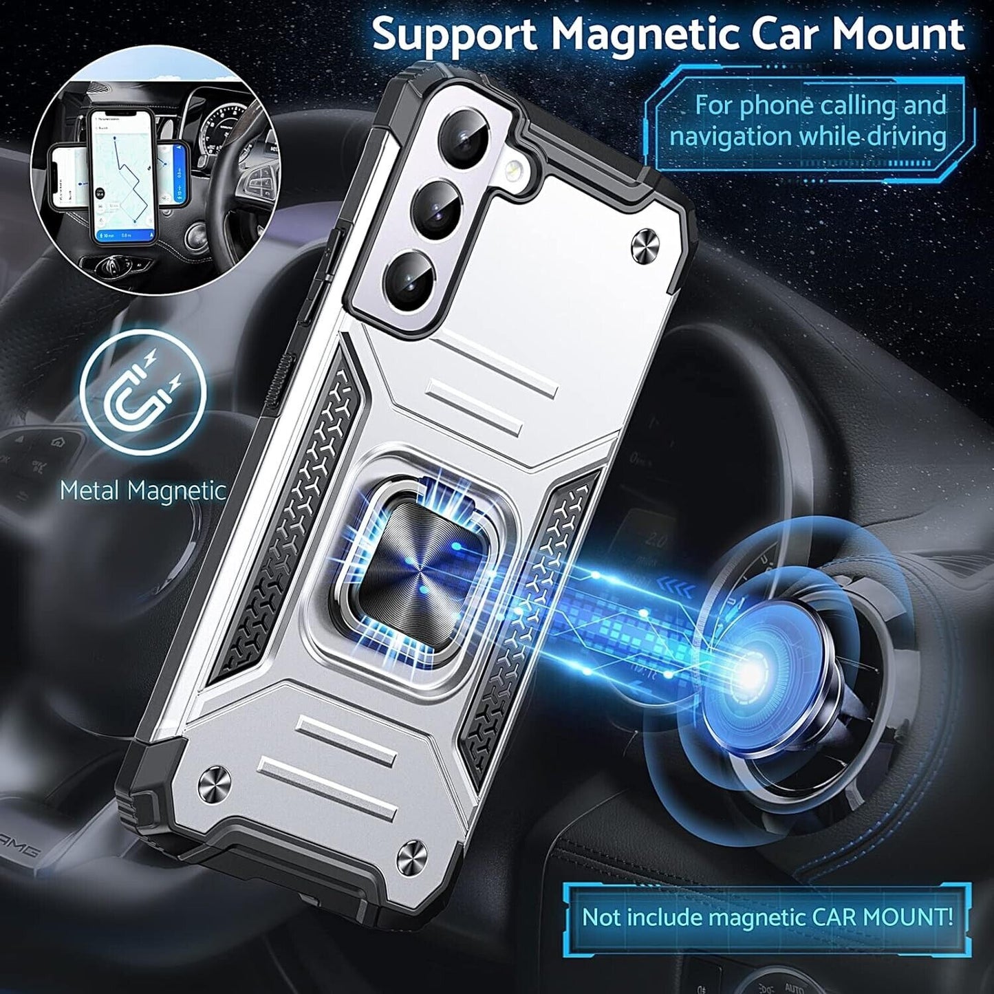 Phone case Samsung S22 with ring -Armour case protection shell - Silver