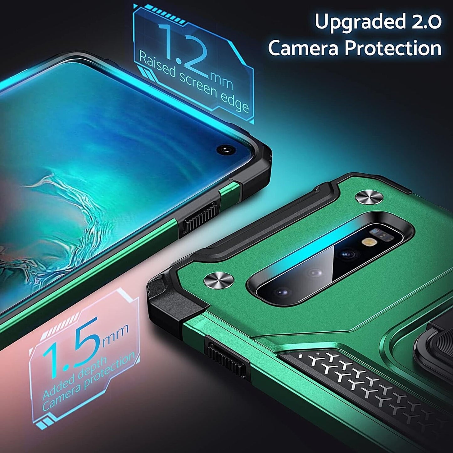 Phone case Samsung s10 with ring - Armour case protection shell - Dark Green