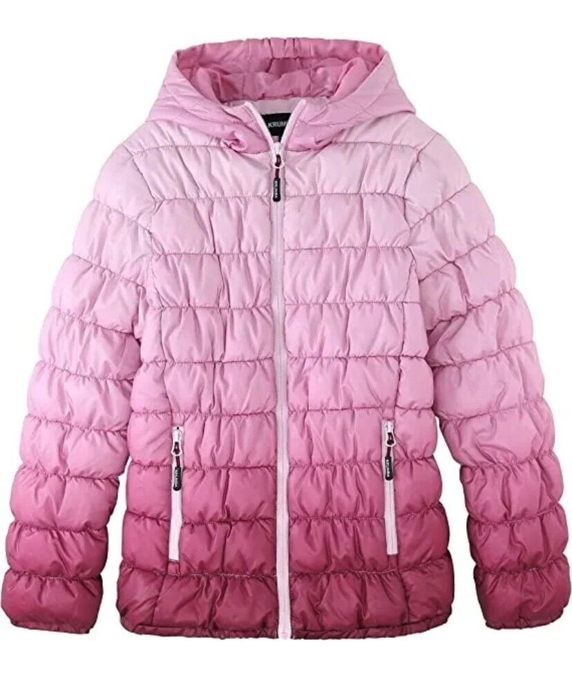 Girls 11/12yrs Hooded Puffer Hiking jacket Zip Front Gradient Water Resistant