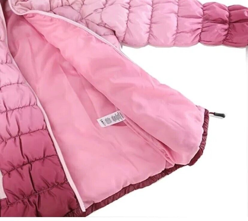 Girls 11/12yrs Hooded Puffer Hiking jacket Zip Front Gradient Water Resistant