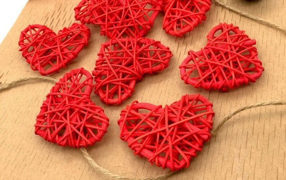 12Pcs Wicker Rattan Heart Shaped Balls Holiday DIY Crafts Hanging Ornaments