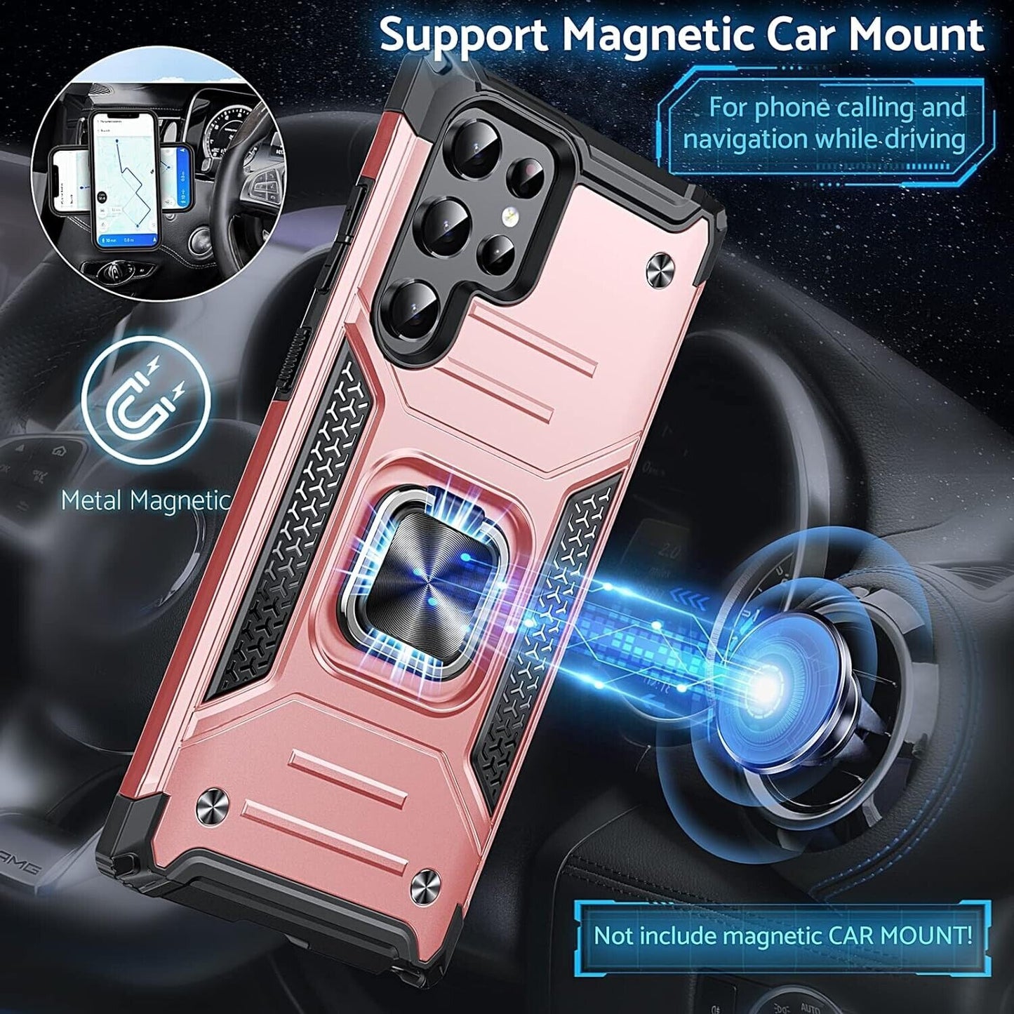 Phone case Samsung S22 Ultra with ring -Armour case protection shell - Rose Gold