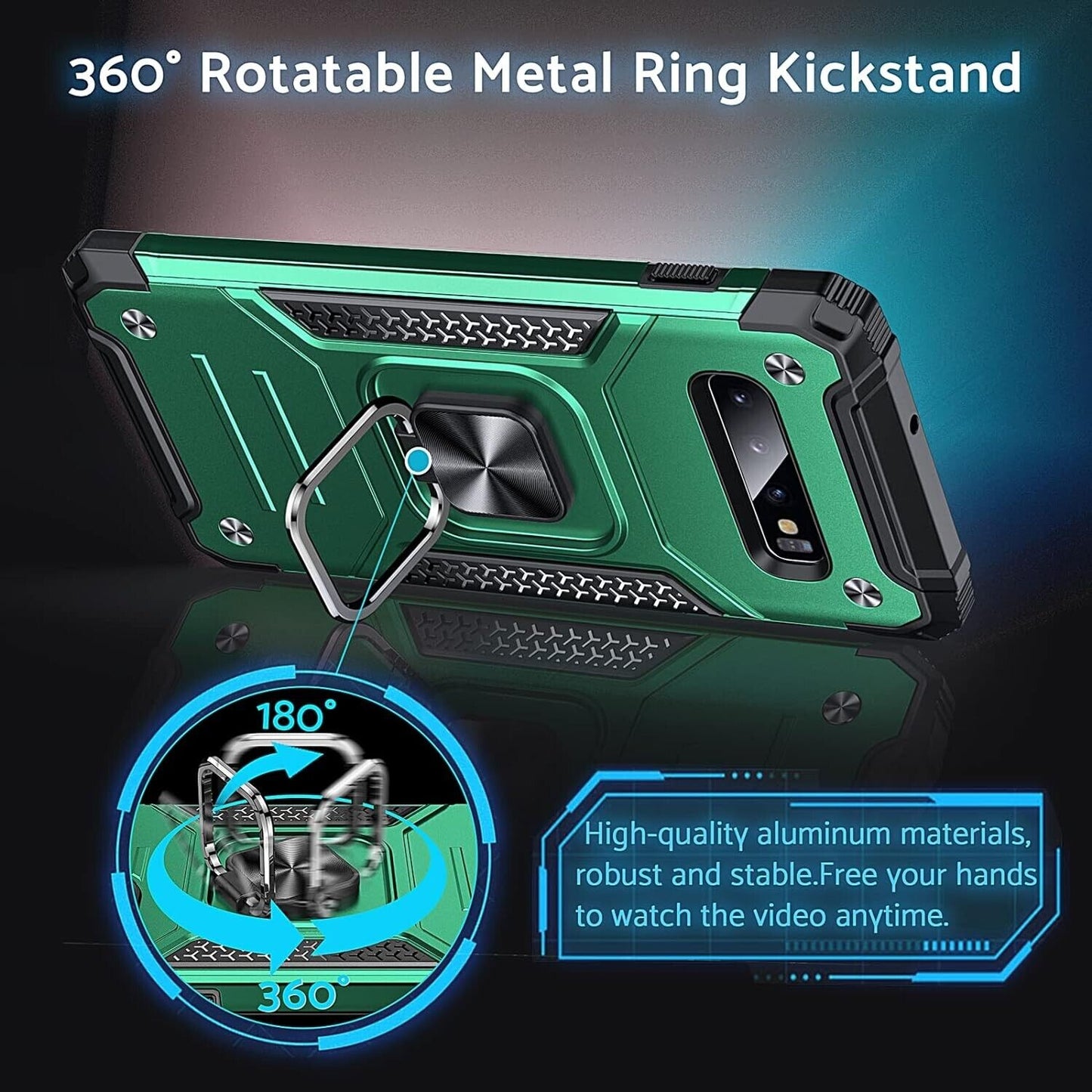 Phone case Samsung s10 with ring - Armour case protection shell - Dark Green