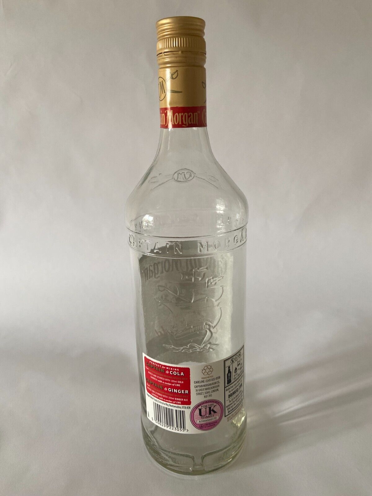 Pack of 3: Captain Morgan Spiced Gold Rum - Empty Glass Bottle - 1 Litre/1000ml