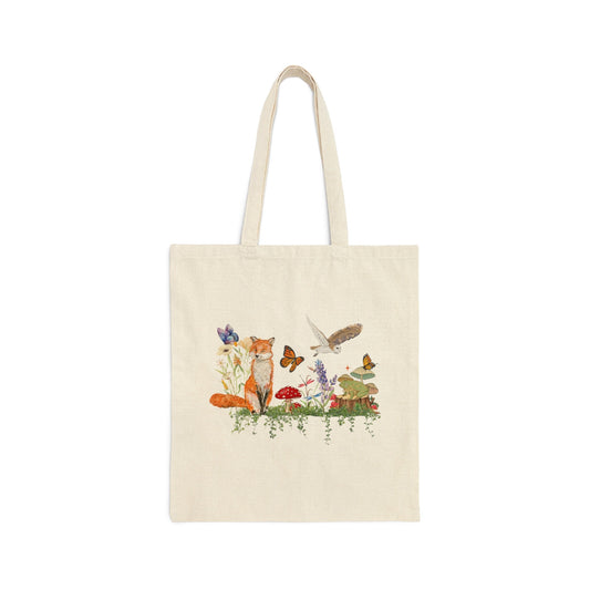 Cotton Canvas Tote Bag - Fox cottagecore