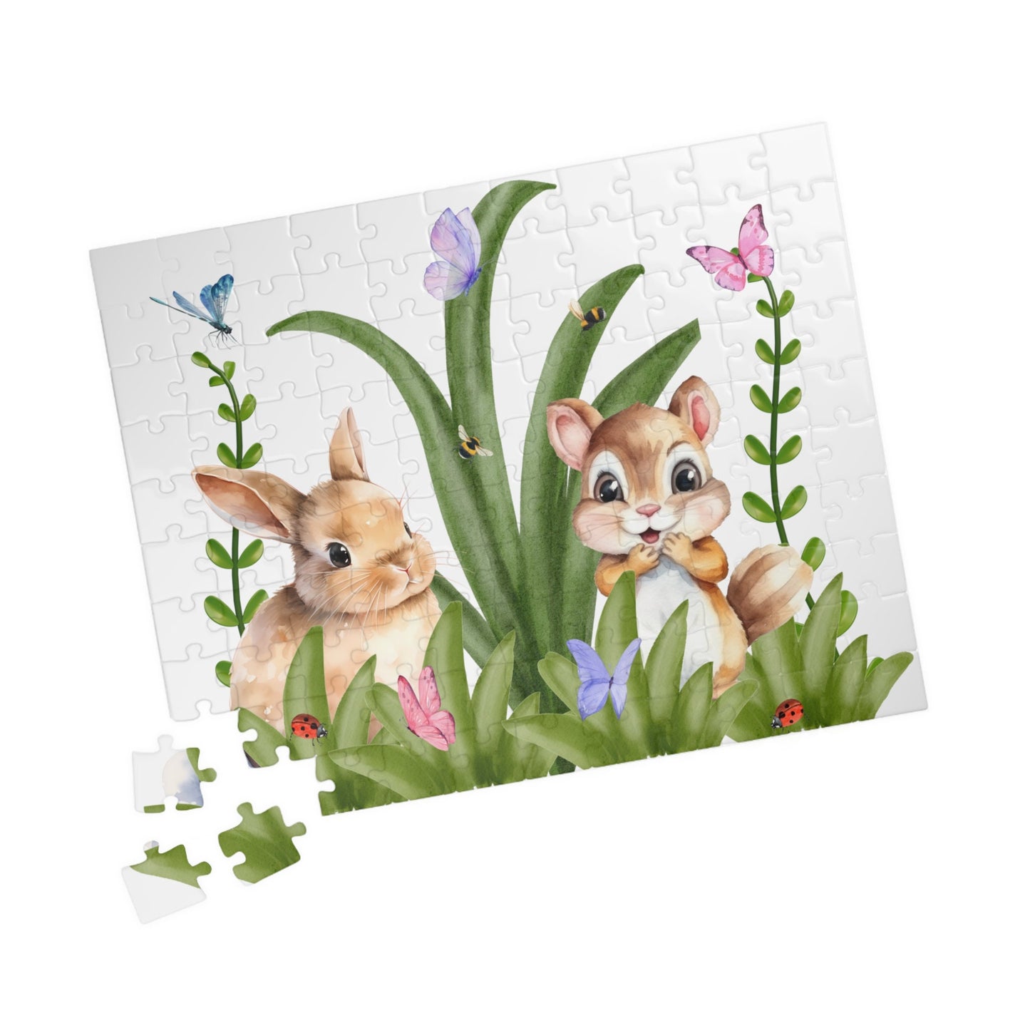Kids Puzzle (110/252/520 piece) with Bunny, Squirrel, Butterflies, Ladybug & Bee