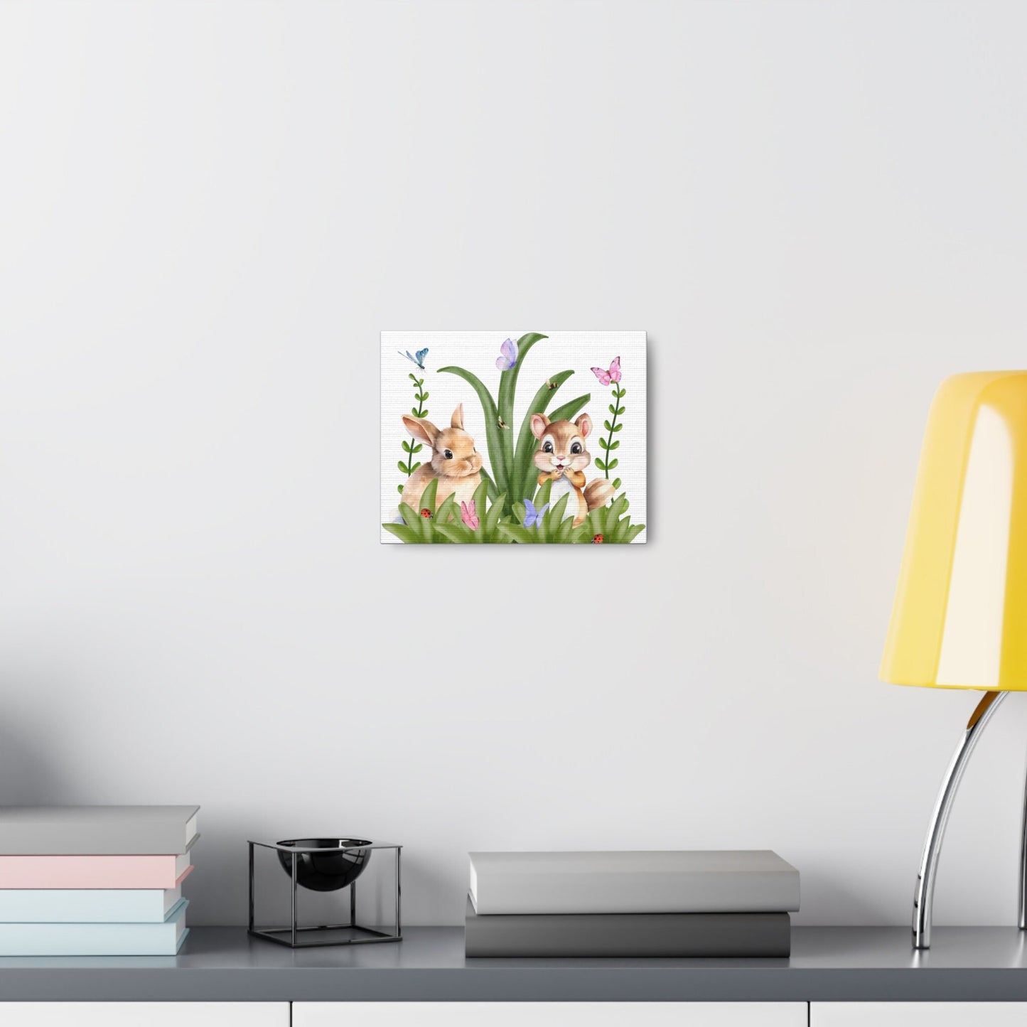 New baby room decor, Canvas Gallery Wraps, Sweet bunny & squirrel picture kids bedroom