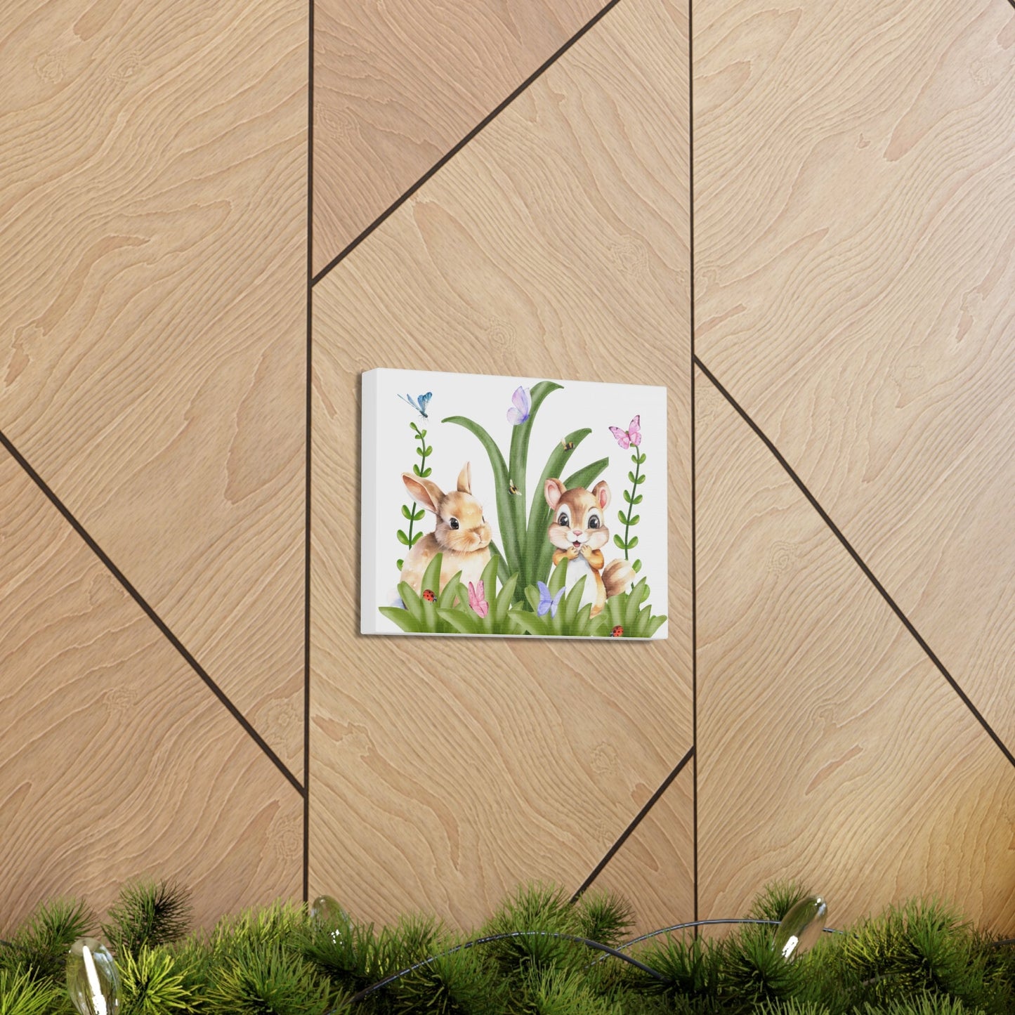 New baby room decor, Canvas Gallery Wraps, Sweet bunny & squirrel picture kids bedroom
