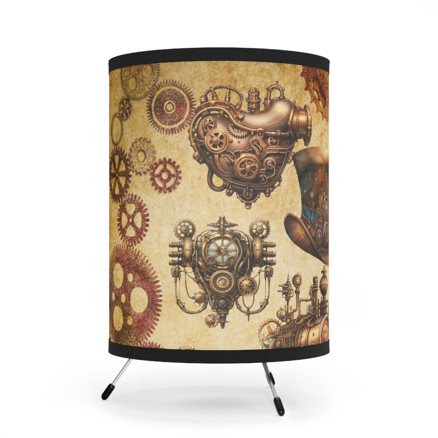 Steampunk Lamp, retrofuturism Desk light High-Res Printed Shade, US\CA plug