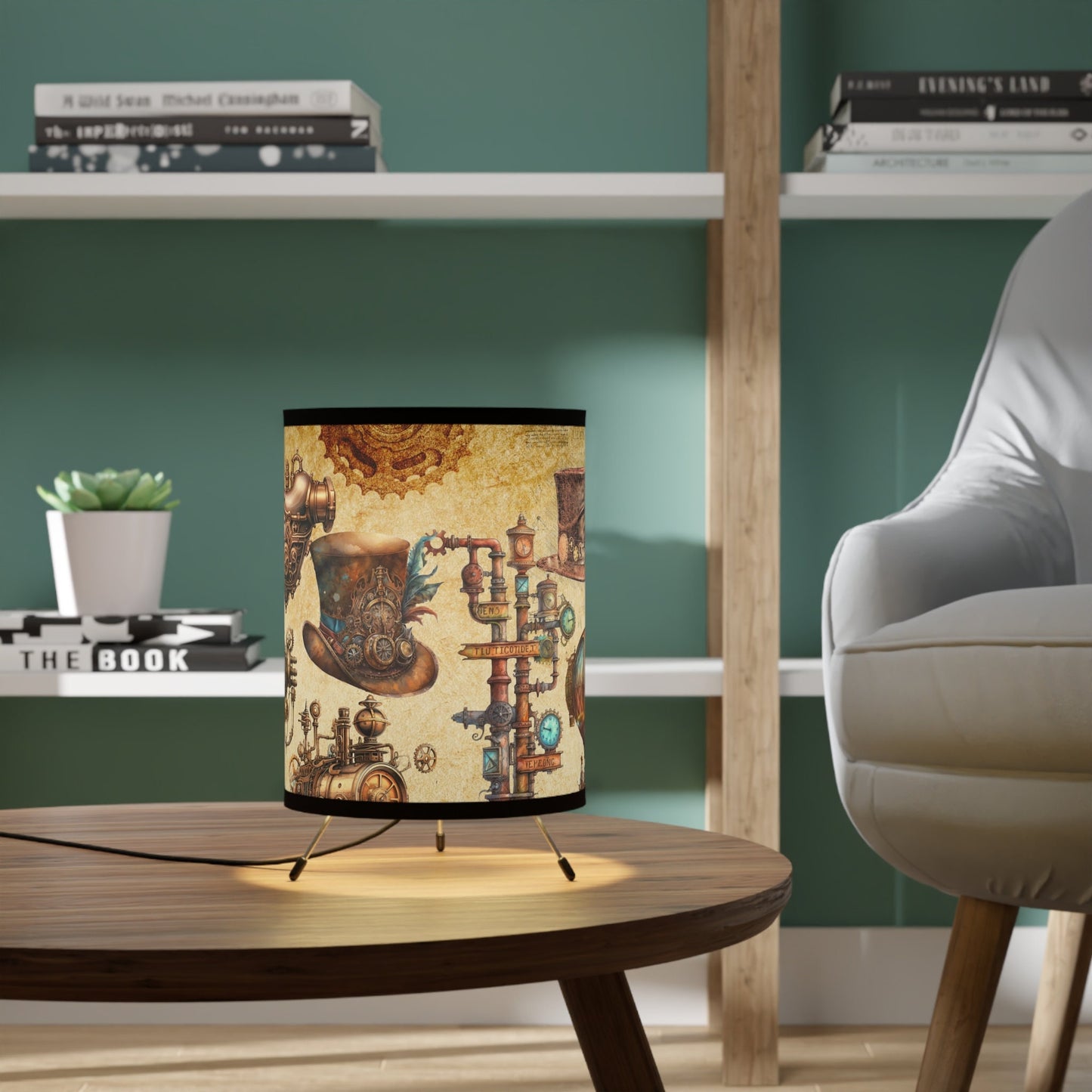 Steampunk Lamp, retrofuturism Desk light High-Res Printed Shade, US\CA plug