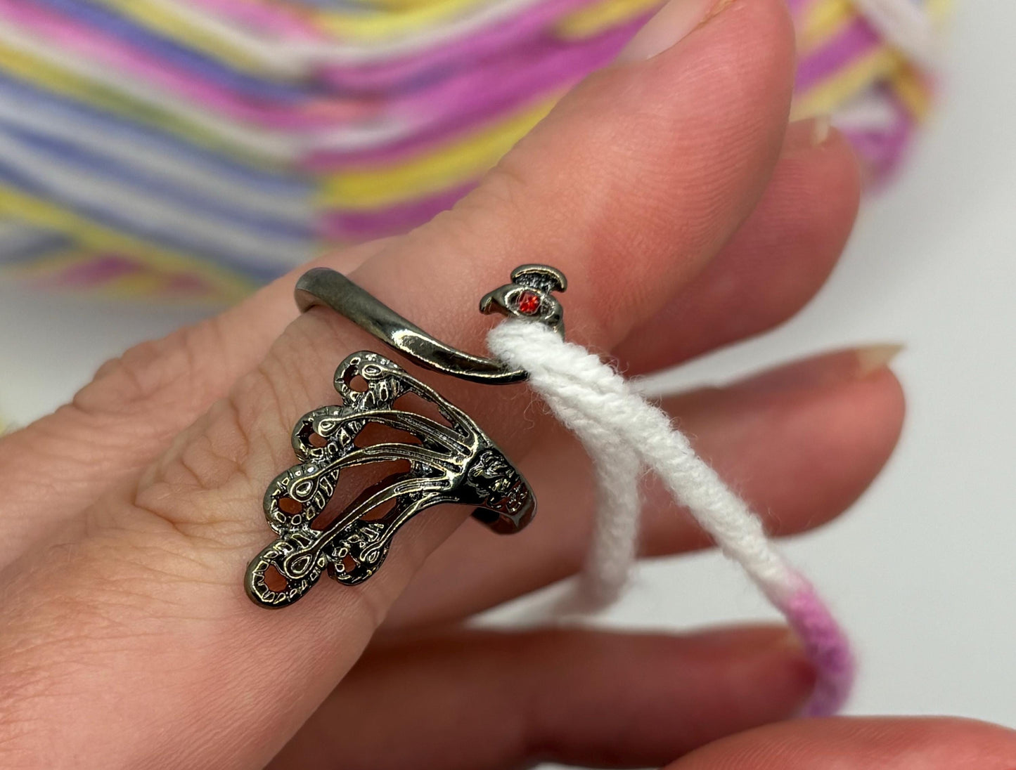 Adjustable Yarn Crochet Tension Ring - Peacock knitting/crochet loop & winder, fibre arts, wool thread guide knitter gift, crafting supplies