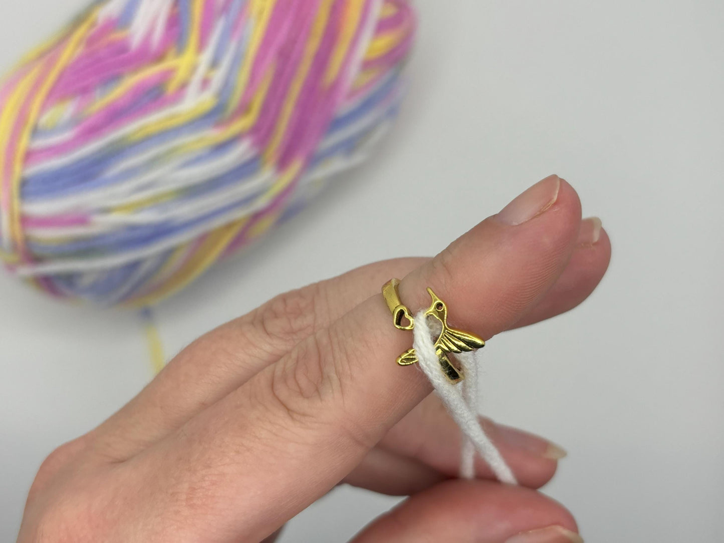 Adjustable Yarn Crochet Tension Ring with engraving - Bird knitting or crochet loop, fibre arts, wool thread guide, knitter gift, crafting