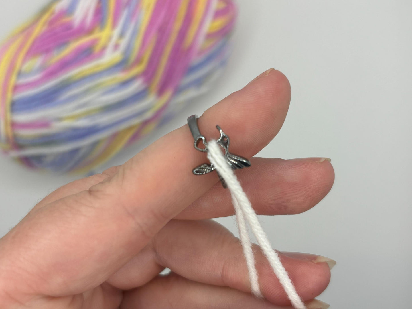 Adjustable Yarn Crochet Tension Ring with engraving - Bird knitting or crochet loop, fibre arts, wool thread guide, knitter gift, crafting