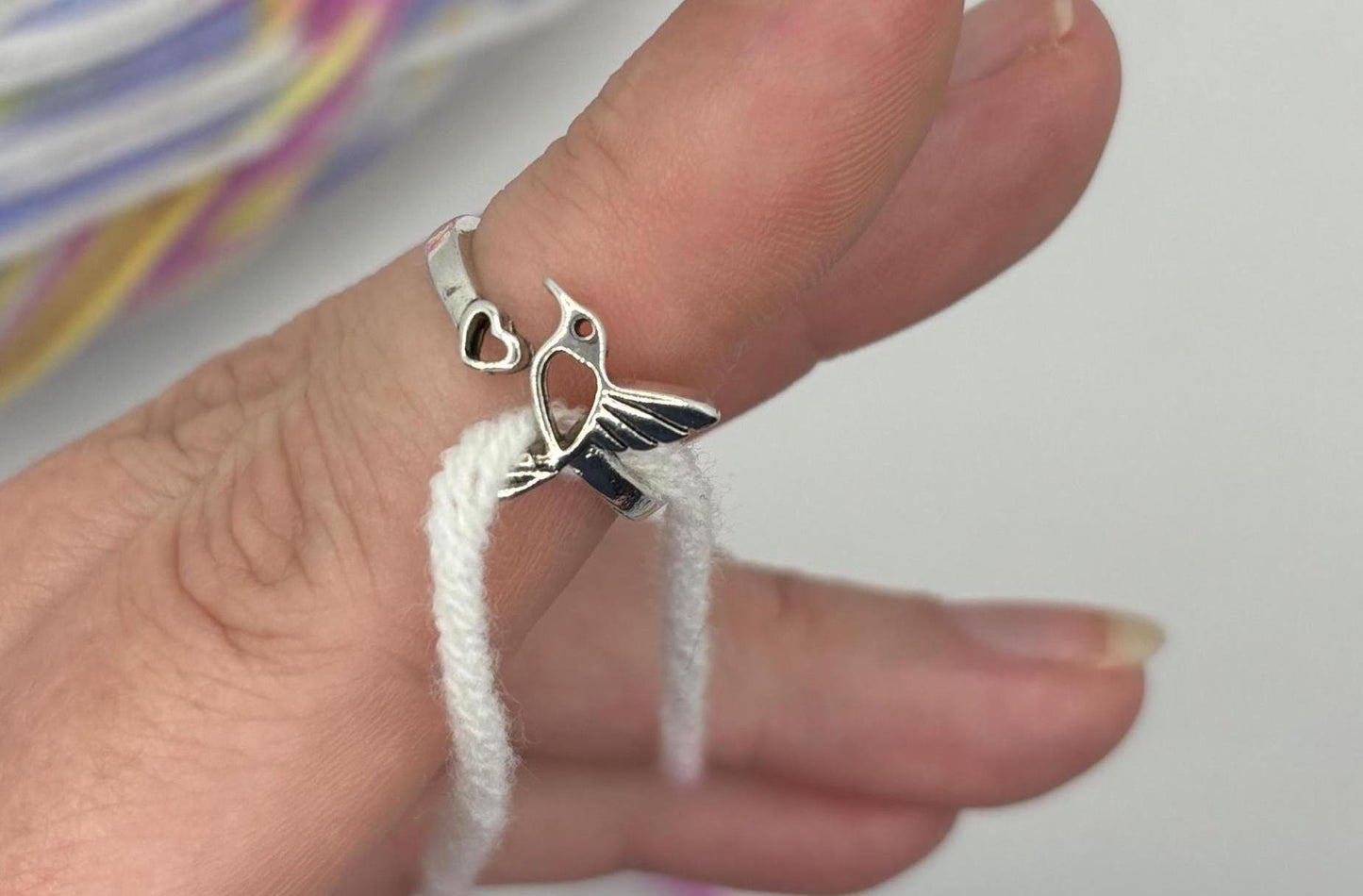 Adjustable Yarn Crochet Tension Ring with engraving - Bird knitting or crochet loop, fibre arts, wool thread guide, knitter gift, crafting