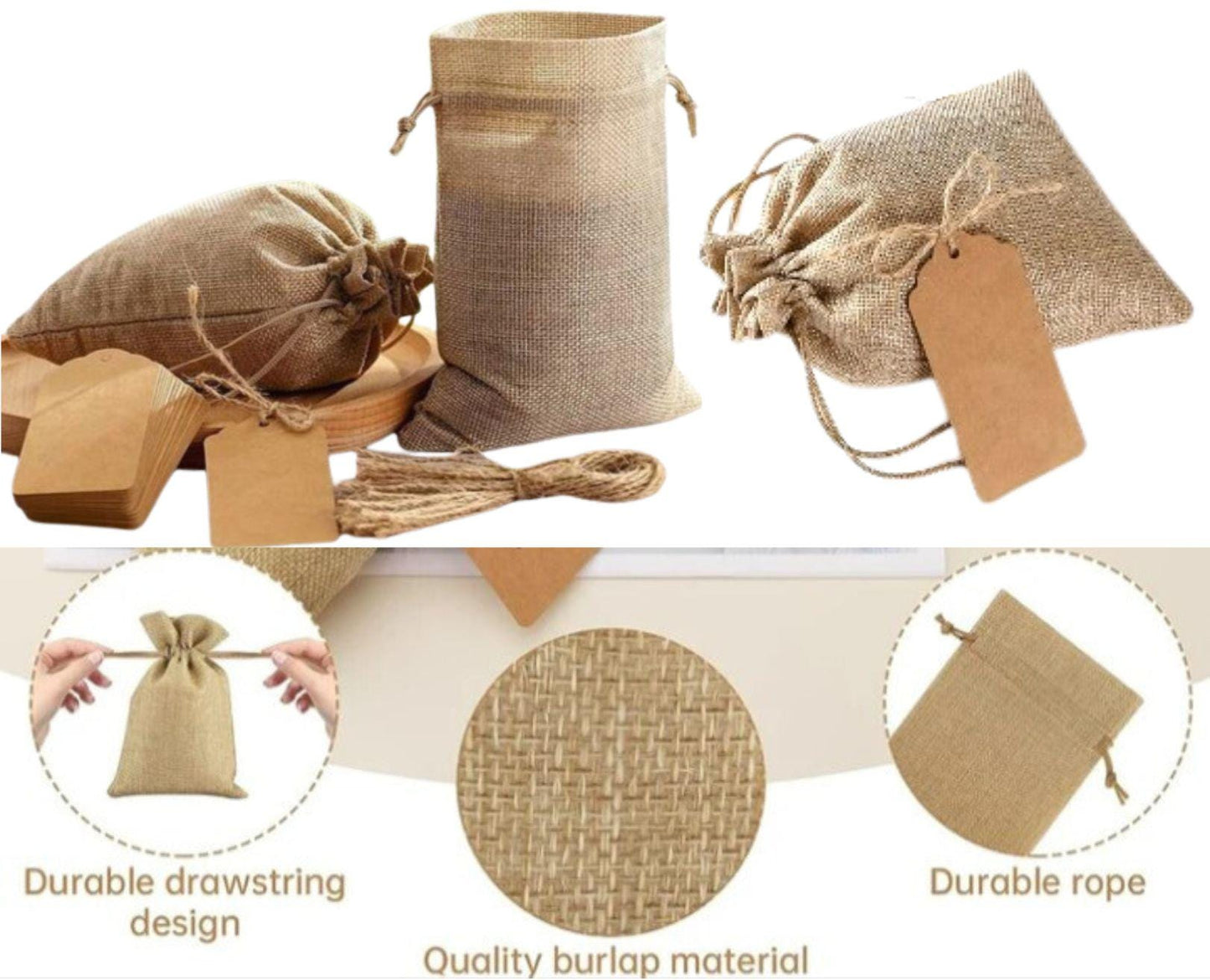 Burlap Drawstring Gift Bag & Tag - Rustic Charm for Any Occasion, Wedding/Birthday Party Favor Bag, Bridal shower gift, Jute reusable sack