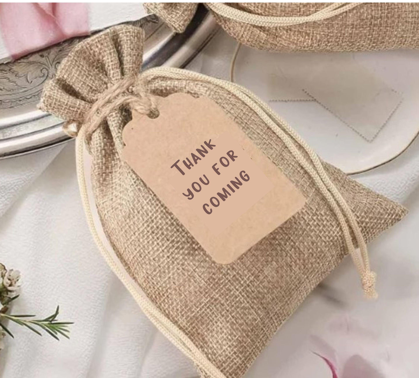 Burlap Drawstring Gift Bag & Tag - Rustic Charm for Any Occasion, Wedding/Birthday Party Favor Bag, Bridal shower gift, Jute reusable sack