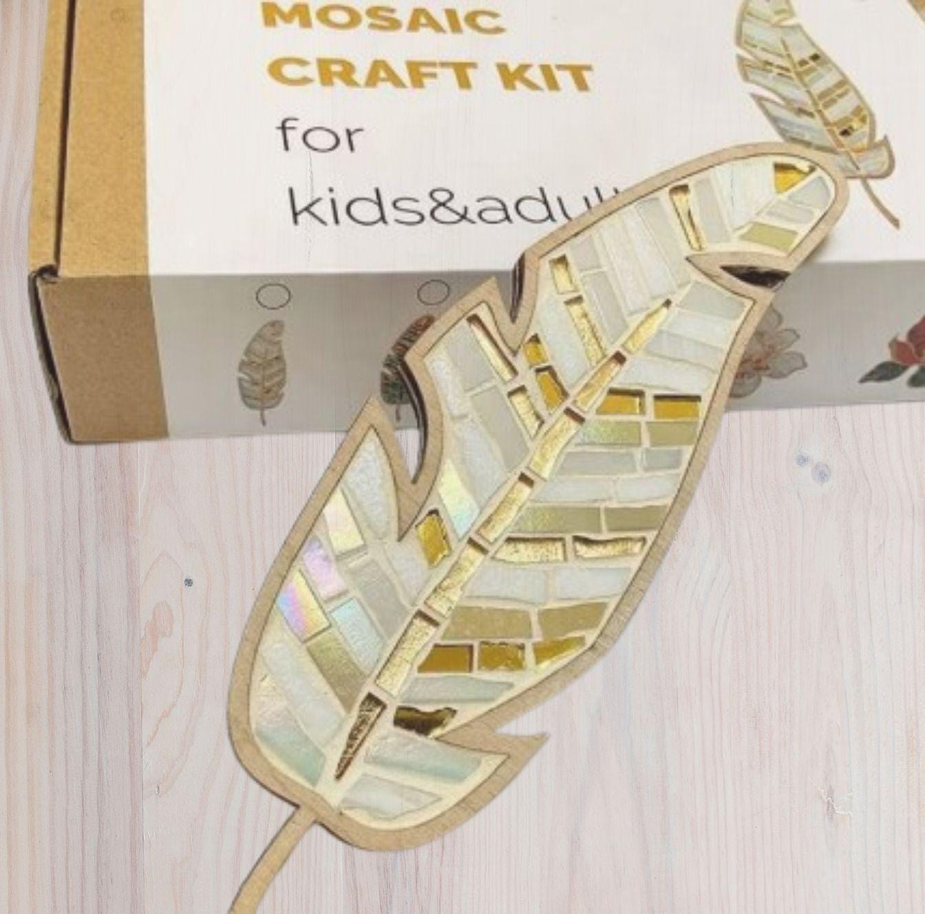 Gold & White Feather DIY Mosaic Kit, Elegant Art Project for Home Decor, Relaxing Craft Kit, Beginner-Friendly Kit, Adult Mosaic craft