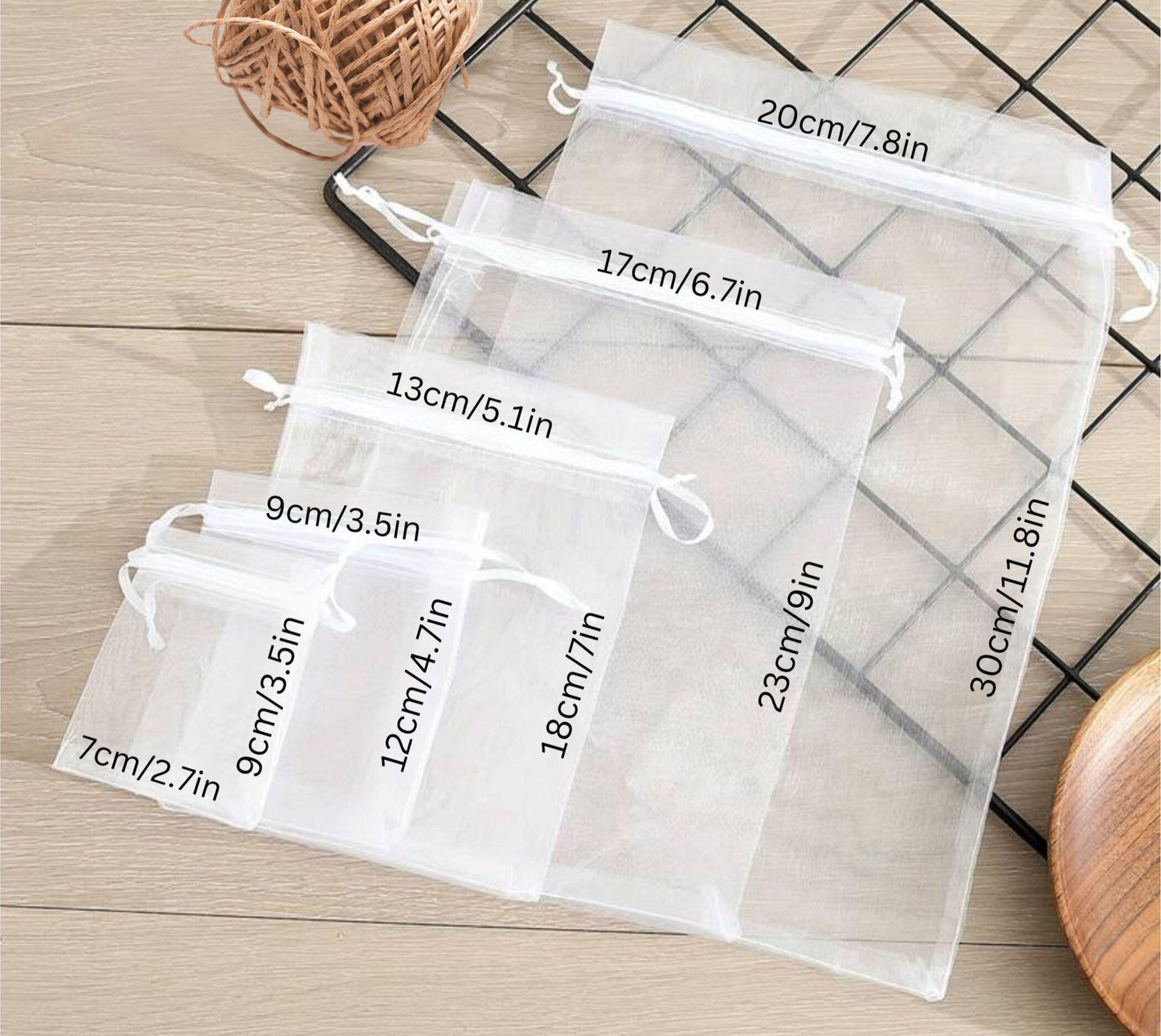 Solid Color Organza Drawstring Bag, Wedding & Birthday Party Gift Favor Bag, Transparent Crafting Goodie pouch, Bridal shower or craft bag