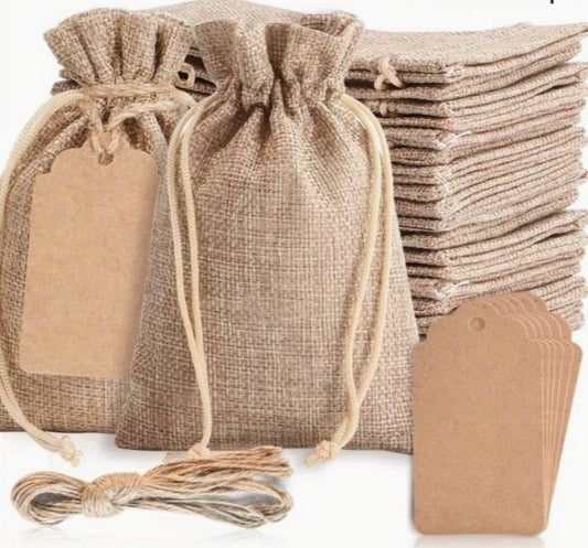 Burlap Drawstring Gift Bag & Tag - Rustic Charm for Any Occasion, Wedding/Birthday Party Favor Bag, Bridal shower gift, Jute reusable sack