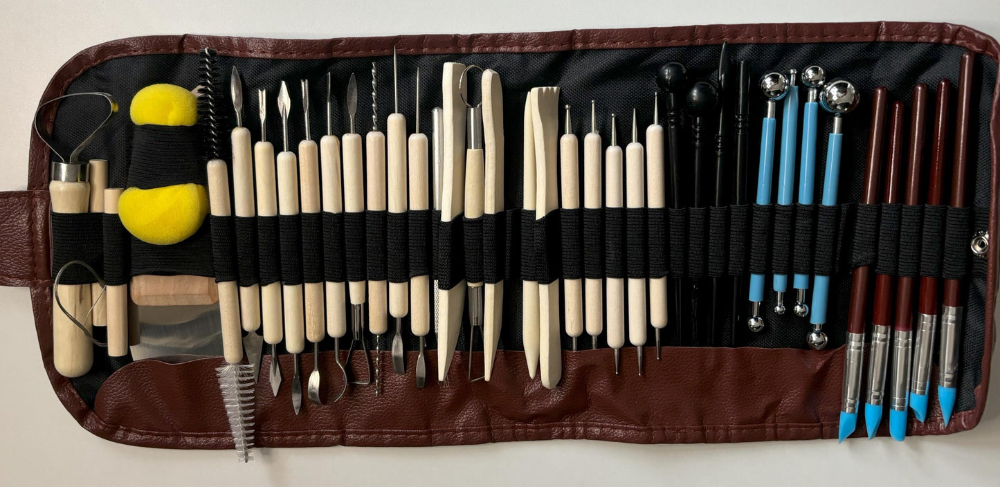 40pc Pottery Tool set, Pottery Tool Kit with carry case, Ceramics supplies bag, Polymer Sculpture Set, DIY Clay Sculpting & Shaping