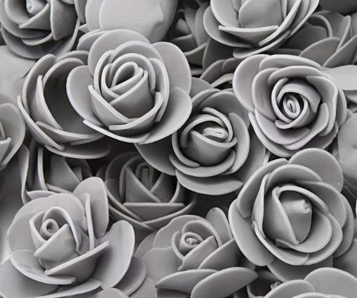 Grey artificial Rose foam flower heads - 10/30/50/100pcs, flower arranging, decoration for Valentine's, Wedding, Birthday or Bridal shower