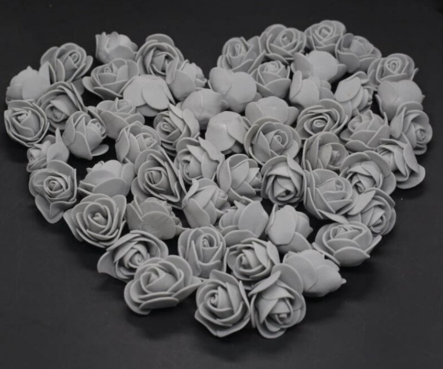 Grey artificial Rose foam flower heads - 10/30/50/100pcs, flower arranging, decoration for Valentine's, Wedding, Birthday or Bridal shower