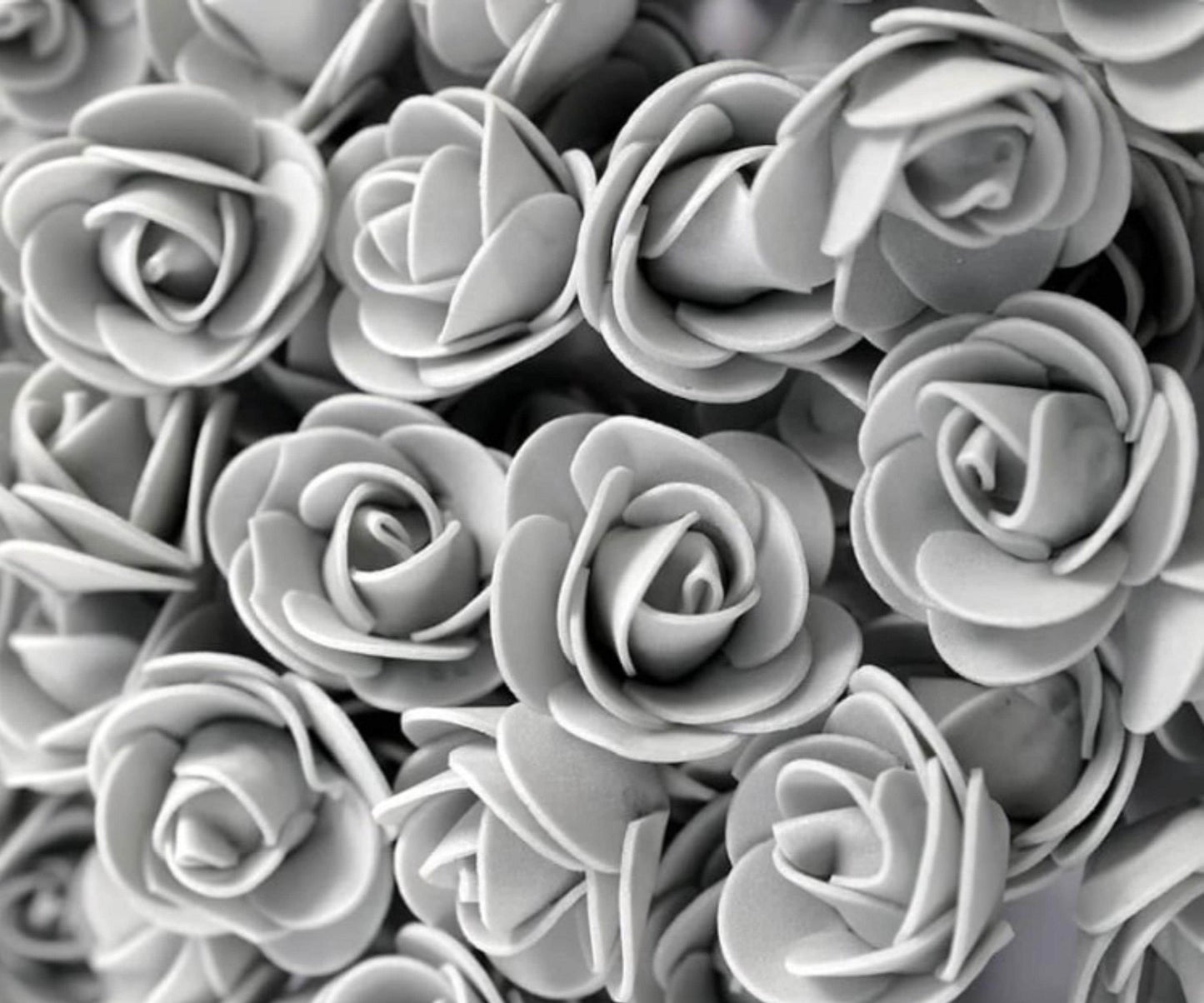 Grey artificial Rose foam flower heads - 10/30/50/100pcs, flower arranging, decoration for Valentine's, Wedding, Birthday or Bridal shower