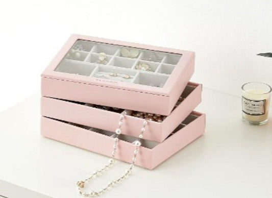 Stackable Jewelry Box - Tray Glass Lid for Birthday/Mothers Day/Anniversary Gift